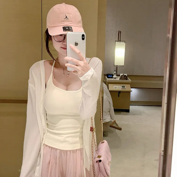 夏季新款美式辣妹吊带背心抹胸工字细肩带自带胸垫透气挂脖裹胸女