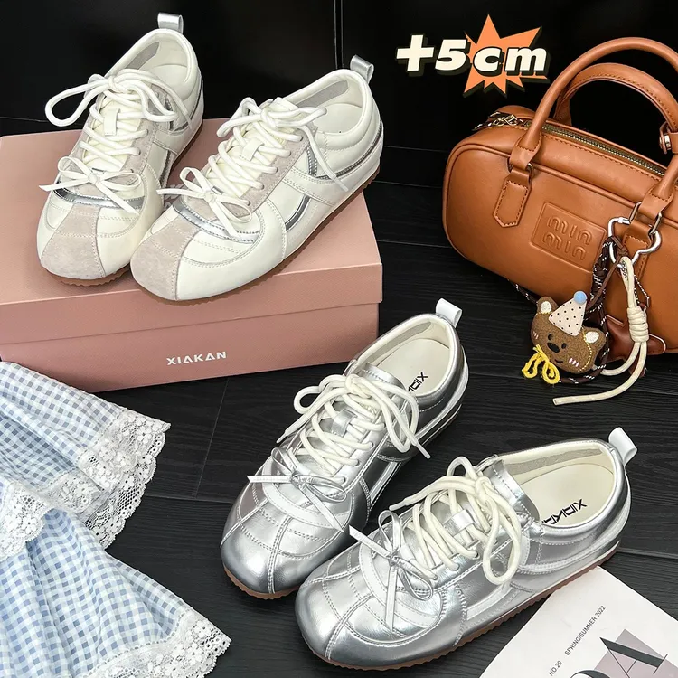 银色芭蕾风单鞋内增高女款夏季透气休闲运动玛丽珍凉鞋阿甘德训鞋