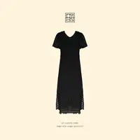 OYBN欧阳贝妮【巴黎晚风】微胖大码简约V领褶皱短袖连衣裙1851
