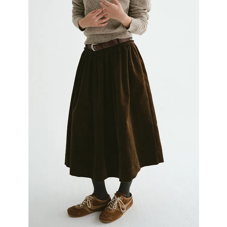 设计感手工捏褶灯芯绒蓬蓬裙女秋冬新款时尚高腰遮胯显瘦中长裙