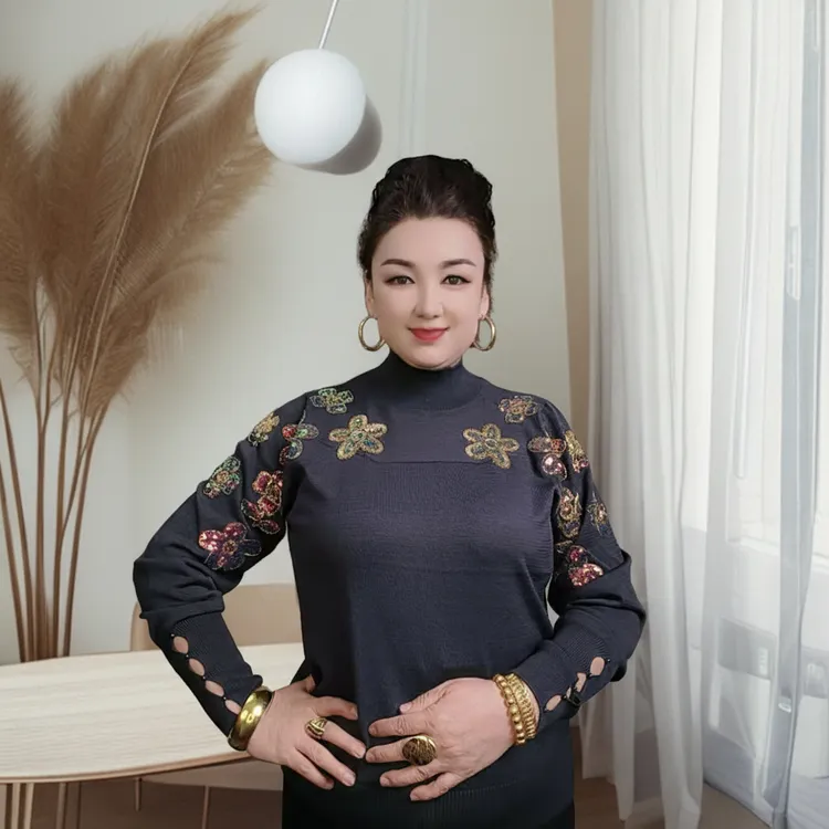 GARIS 休闲风厚款烫钻时尚女装高领长袖