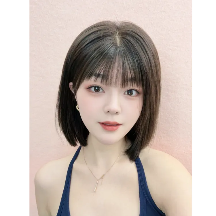 【纳米封边皮感发际线】32cm齐刘海冰感透气仿真头皮全真发整体假发