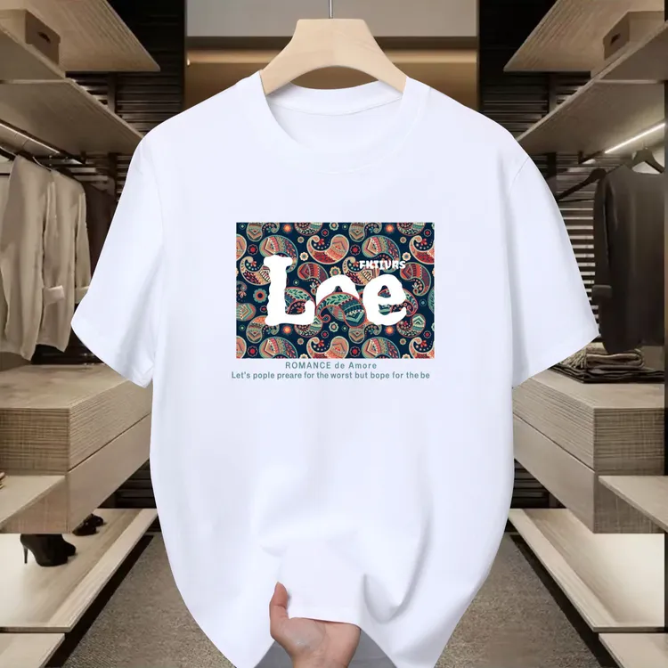 美式圆领青年热转印短袖夏季常规T恤百搭男装宽松白色纯棉圆领