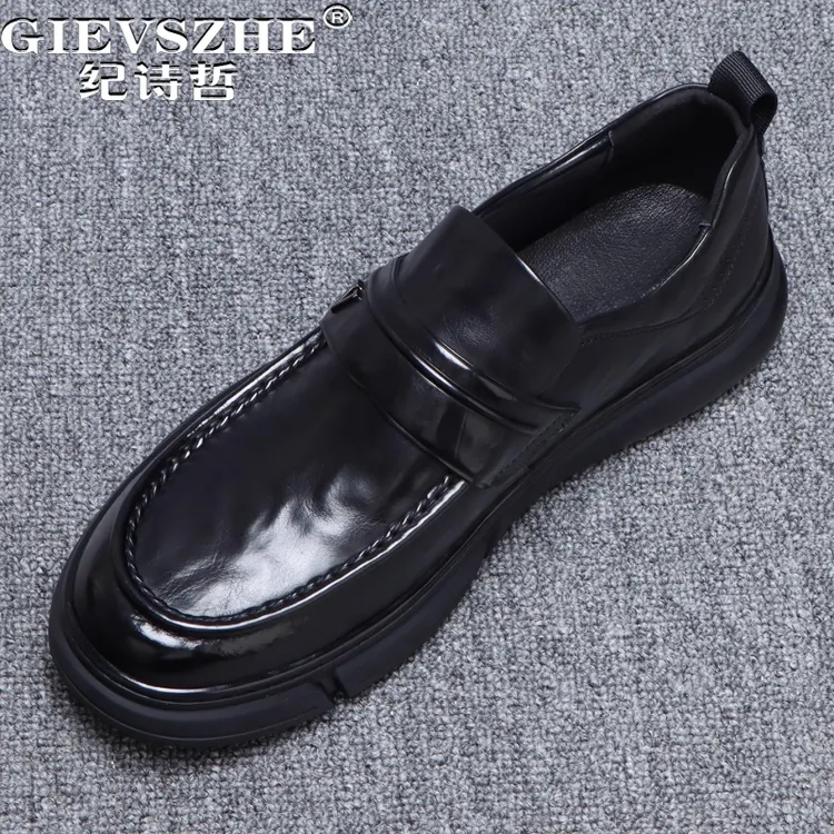 纪诗哲男鞋透气百搭商务休闲鞋子男款潮流时尚皮鞋厚底简约乐福鞋