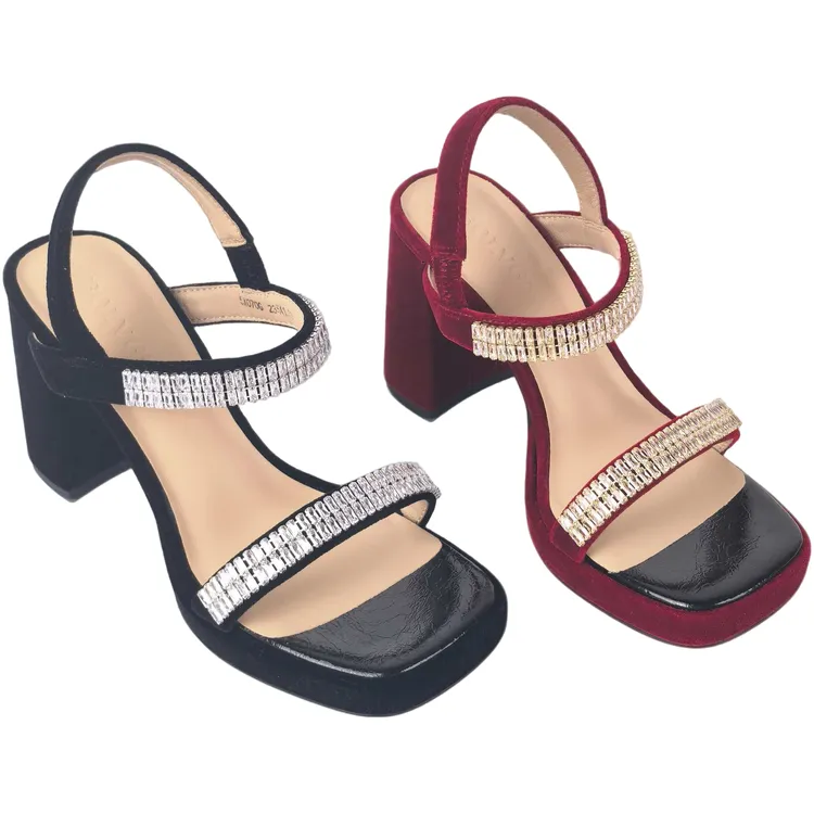 BOLVGN2025金丝绒气质时装休闲粗跟高跟时装凉鞋时尚防水台女士