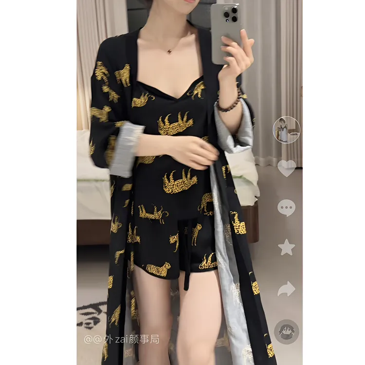 颜事局【奶豹】法式轻奢小奶豹春秋套装吊带长裤高级感家居服三件套