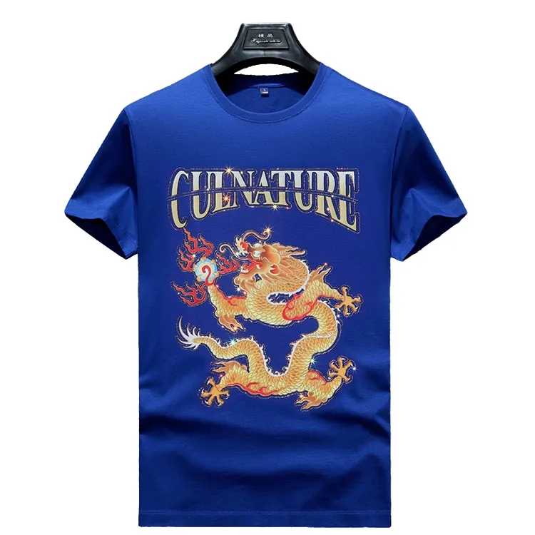 PL2378棉短袖烫钻字母龙t恤男夏季潮牌百搭休闲中青少年宽松半袖