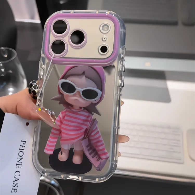 卡通墨镜嘎子姐适用苹果16pro镜面手机壳华为P70oppo小米13vivo套