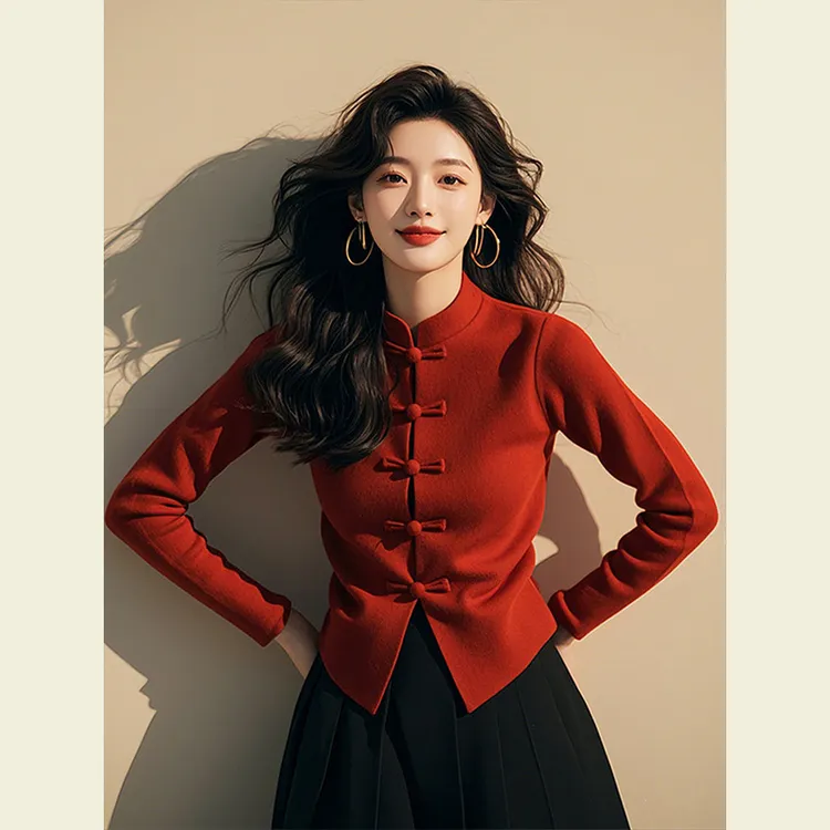 新中式女装国风复古针织毛衣高级感内搭打底上衣女款2024新款冬季