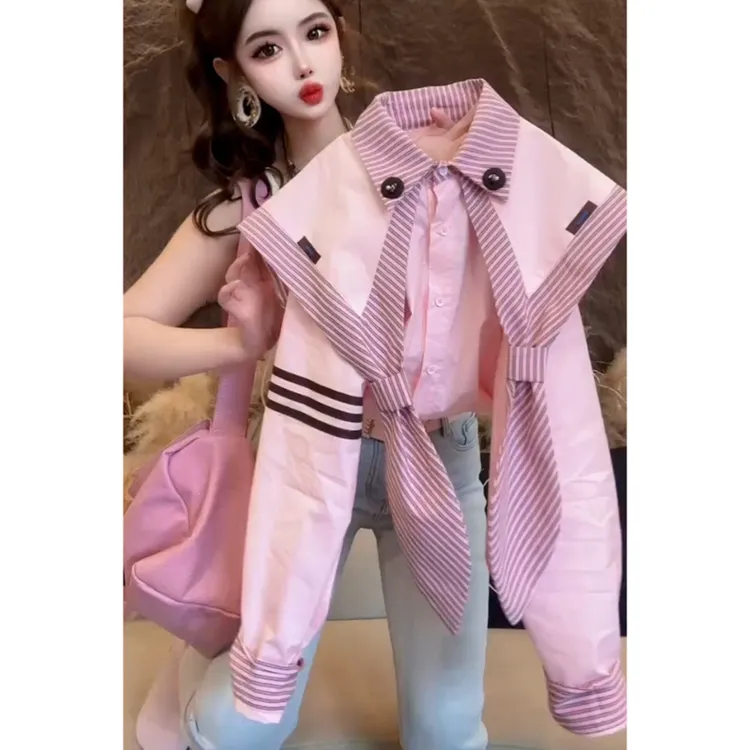 韩系chic洋气减龄高级感上衣别致小众不撞款粉色尖领长袖衬衫女冬