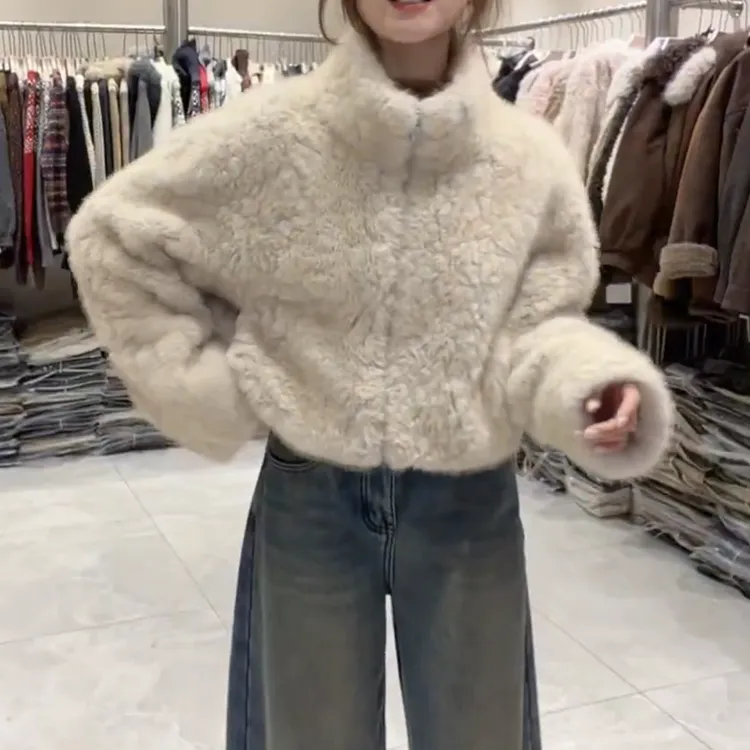 冬季短款韩版拉链百搭时尚气质毛毛外套上衣LK2508768