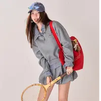 高端货~荔枝肉灰色拼接格子假两件卫衣秋季套装裙女韩系两件套