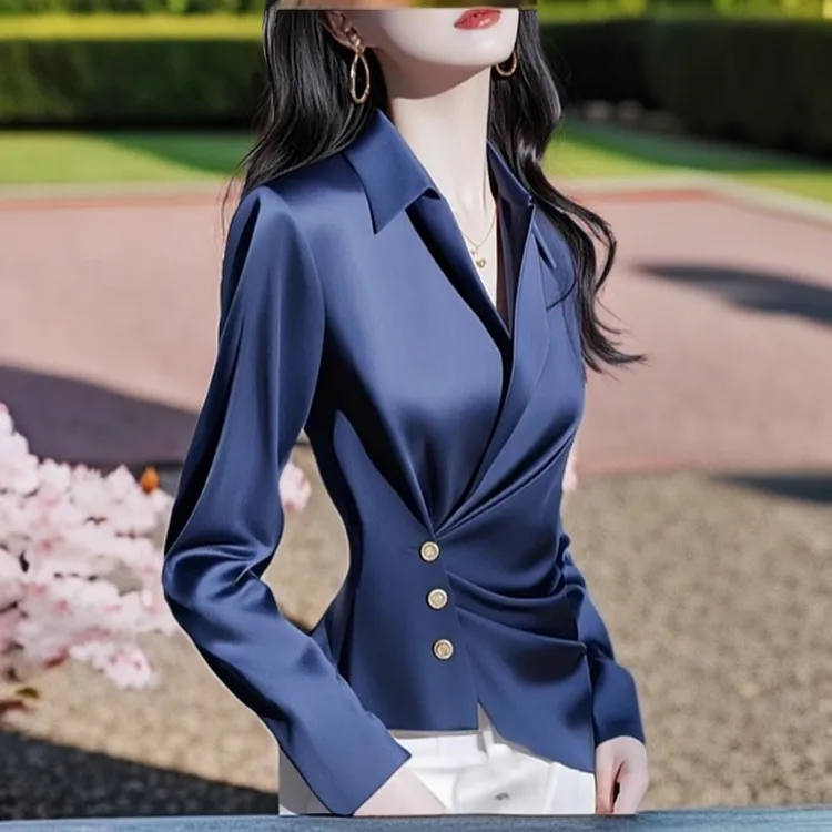 今年流行蓝色衬衫2025秋季超好看独特漂亮高级感时尚收腰内搭上衣