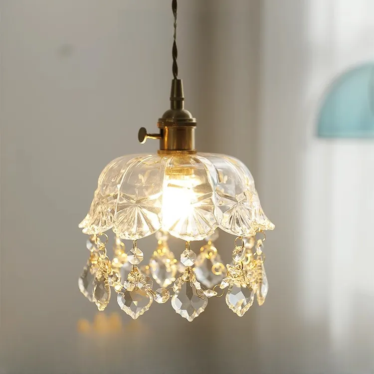 法式中古玻璃美式餐厅橱窗吧台卧室床头咖啡奶茶带开关吊灯