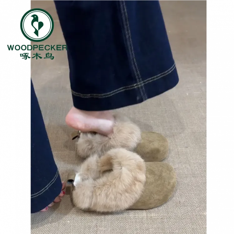 啄木鸟厚底勃肯包头毛毛鞋女秋冬2025新款加绒保暖东北棉靴雪地靴