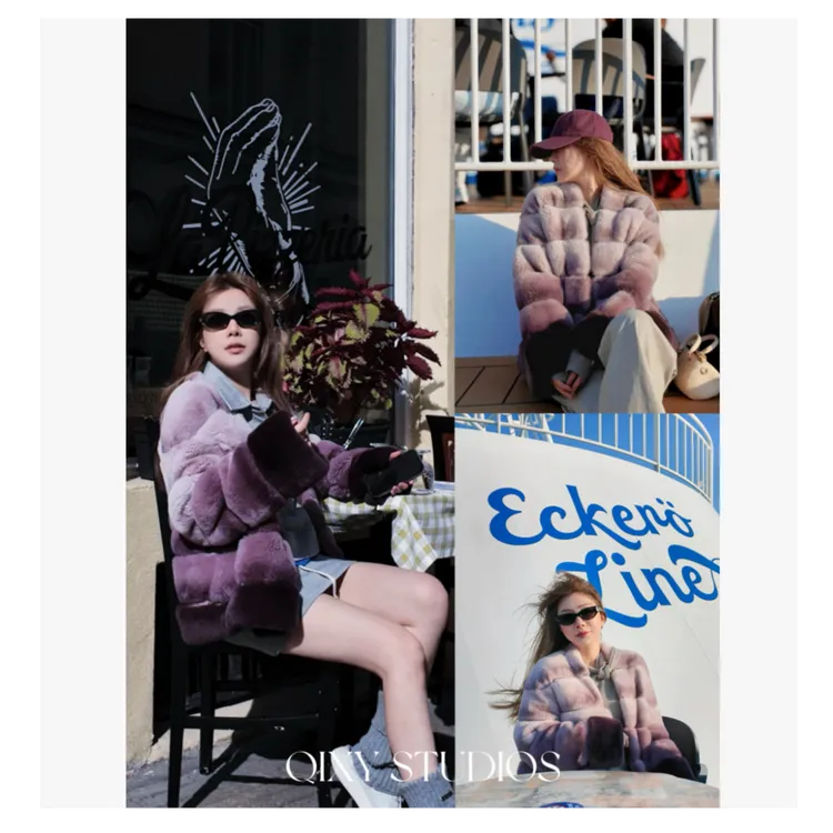 【香芋冰淇淋】丝绒青紫蓝兔皮毛一体皮草外套冬季新#YTSDKQ25T24