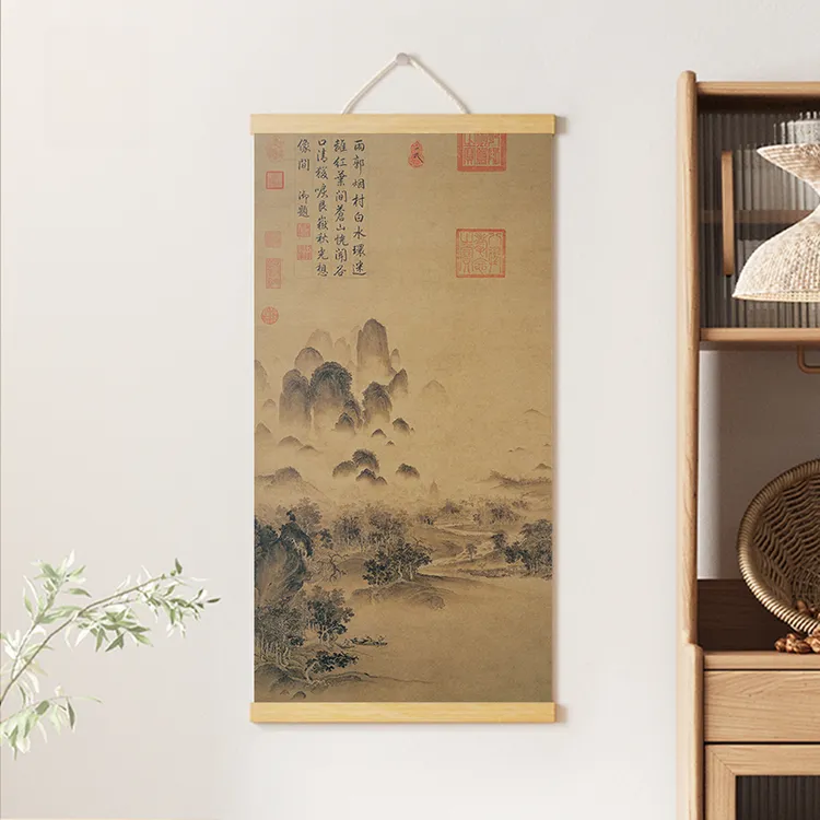 溪山秋色图新中式玄关装饰画山水画办公背景挂画国画名画卷轴挂布