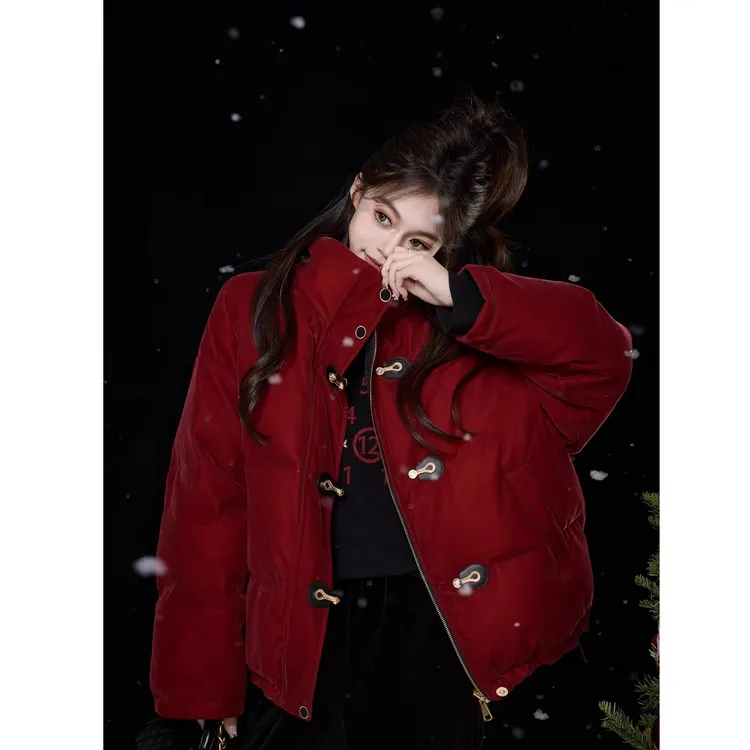 跨年夜 双面可穿 新年战袍红黑撞色棉服2024爆款百搭外套宽松棉衣