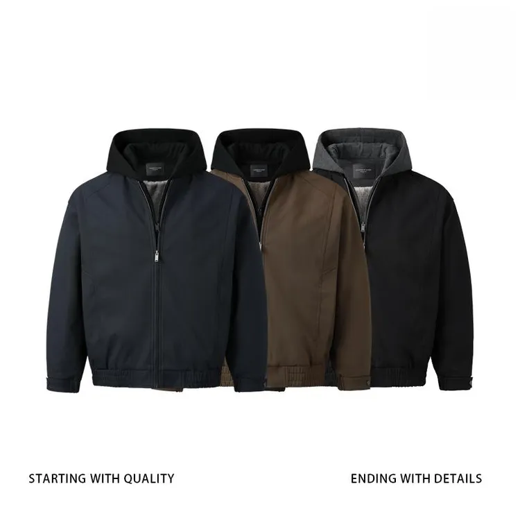 小新原版-冬季假两件拼接连帽加厚夹克外套新品双色毛绒内里D3551