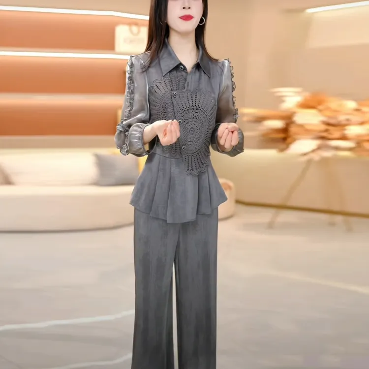 【SJYH151】2025年春季新款两件套时尚优雅减龄显瘦洋气女士裤套装