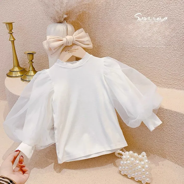 女童网纱公主泡泡袖秋季款打底衫女孩2025新款上衣内搭韩范潮洋气