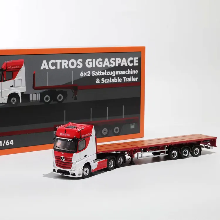 GCD奔驰授权奔驰阿克托斯Actros 1:64合金3轴可伸缩平板拖挂模型