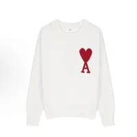 【交个朋友专属】AMIPARIS SS22 大爱心红标Logo混纺合身圆领毛衣 男女同款