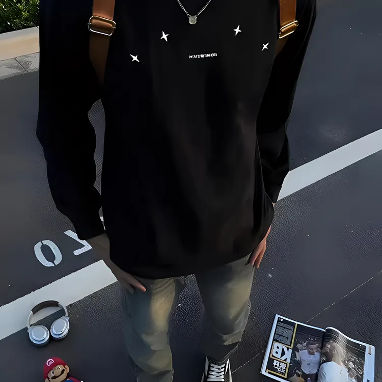 美式高街打底衫长袖T恤男印花新款复古秋冬潮牌宽松情侣无帽卫衣