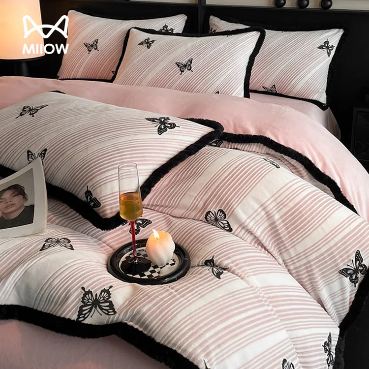 猫人美拉德风牛奶绒四件套高克重仿兔毛绒床单加绒加厚被套三件套