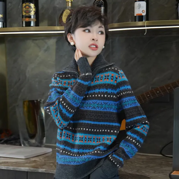 【费尔岛】100纯绵羊毛立领加厚显瘦保暖针织衫 MG8613