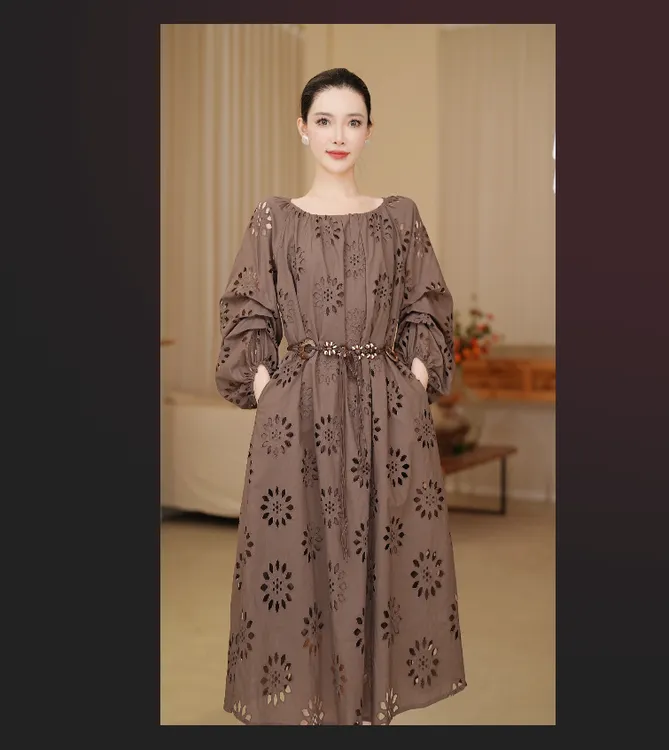 沐慕MUMU 摩卡可可气质简约大气款长袖连衣裙女TB-03-077