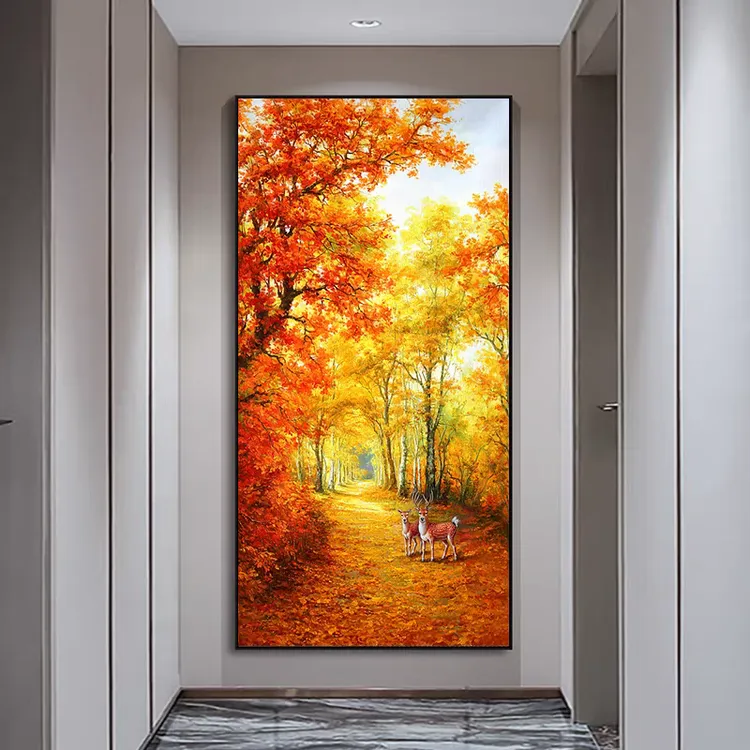 【黄金大道】手工画满地黄金风景走廊过道挂画竖版客厅现代发财树