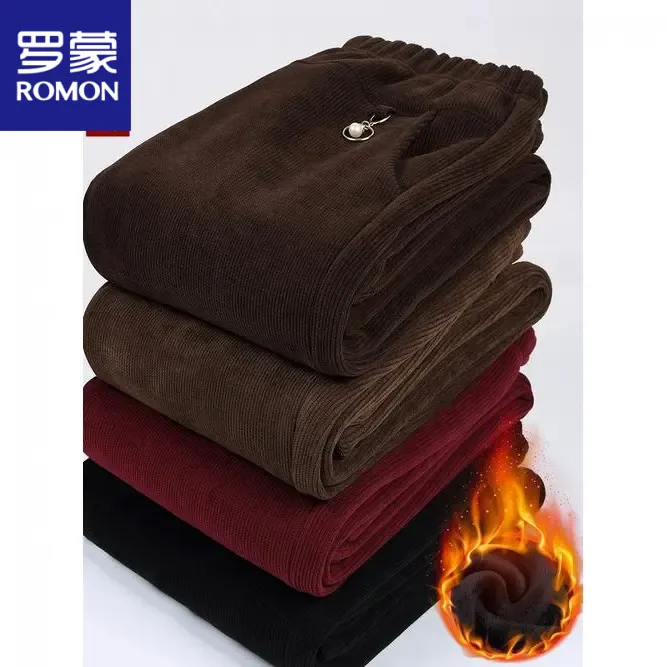 热卖爆款罗蒙秋冬妈妈新款加肥加大灯芯绒裤保暖棉裤加绒老年裤子