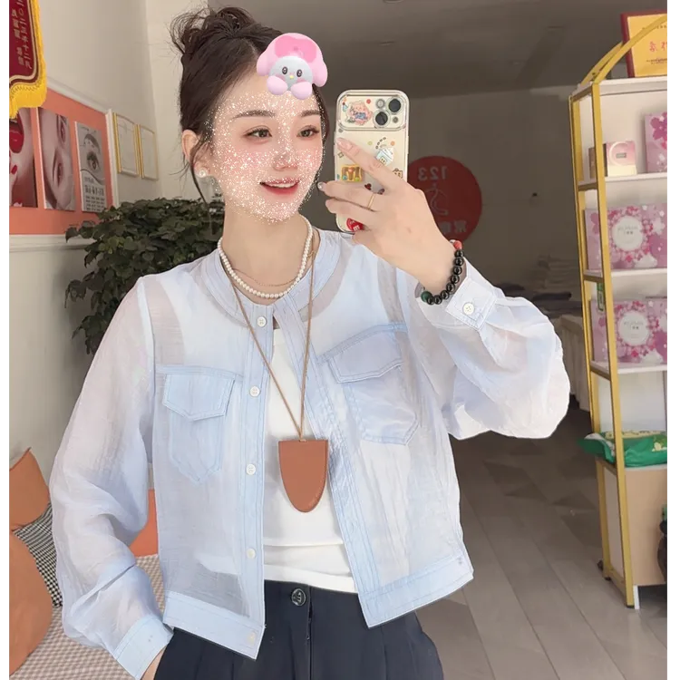 长袖防晒衬衫外套女士夏季新款宽松轻薄短款百搭休闲衬衣韩版上衣