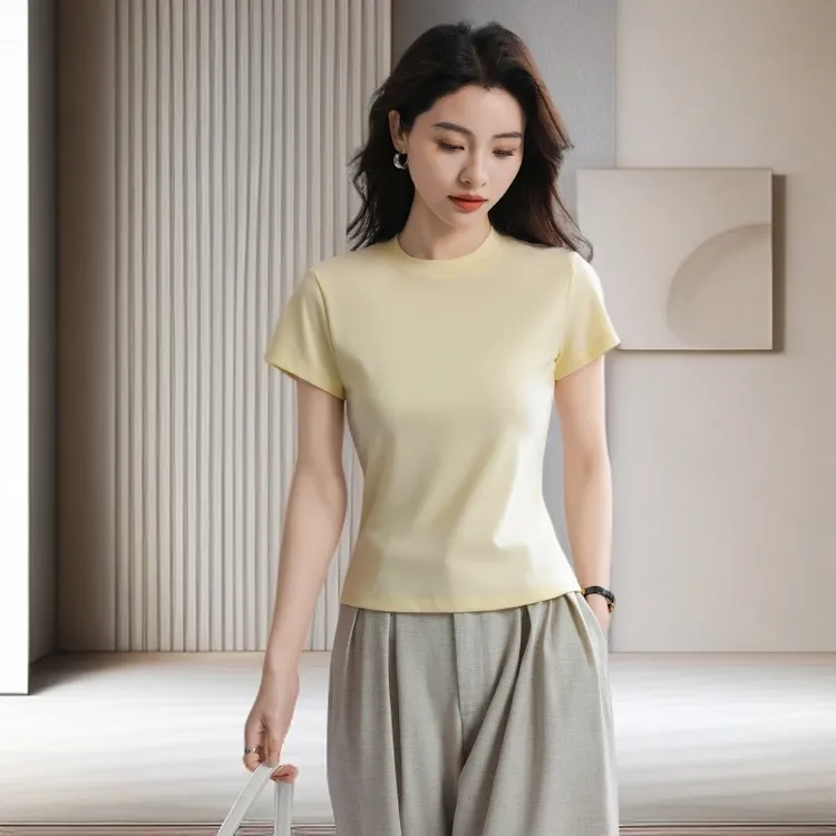 百搭显瘦 白色正肩短袖T恤女夏季2025新款收腰美式纯色短袖上衣