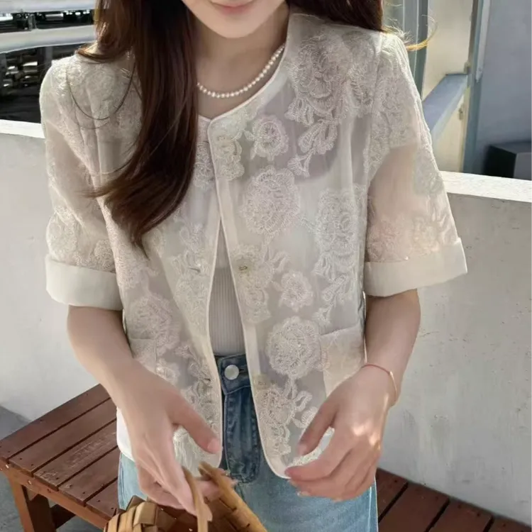 女刺绣蕾丝新中式夏季短款短外套百搭春季夏日气质国风新中式女装