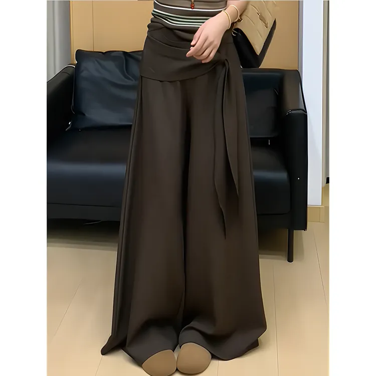 美式辣妹咖色阔腿裤女早秋新款高腰遮胯宽松垂感显瘦拖地长裤