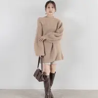 【MonTendre】 秋季新款 R 宽松一字肩针织连衣裙气质高级感长裙