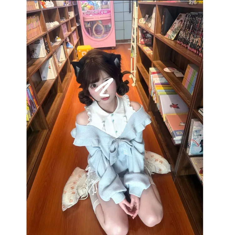 【冬雾蓝铃】学院风设计感甜美可爱风秋冬款露肩毛衣甜美半裙两件套