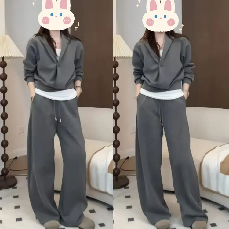 【高级灰调】套头连帽暗扣高弹精棉卫衣外套+高弹精棉休闲裤BB50373