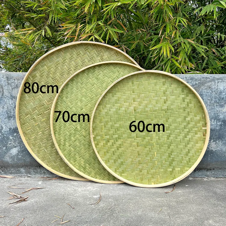 B32竹青刮青60+70+80cm无孔簸箕农家乐竹匾家用晾晒竹篮竹子竹编