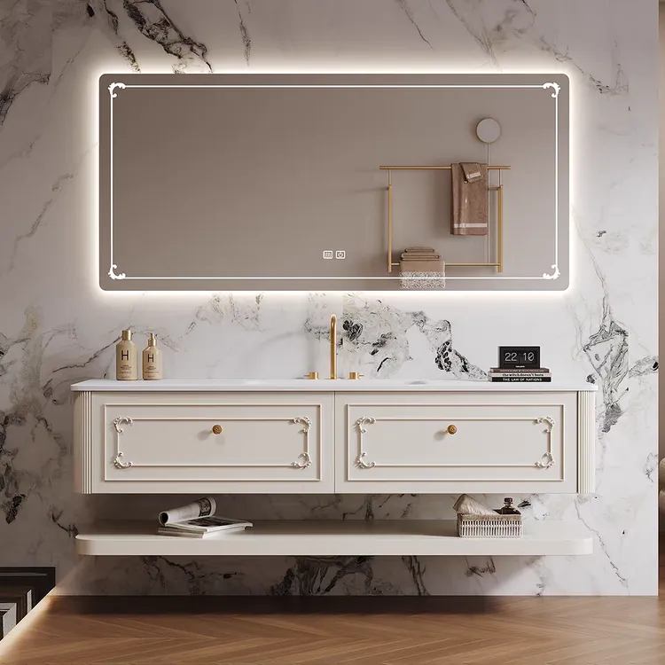 法式复古奶油风浴室柜组合可丽耐一体盆智能卫生间洗漱台洗脸盆柜