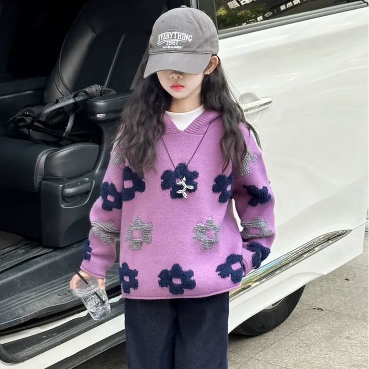 小女孩洋气时髦冬装女中大童8-15岁毛衣女童帽衫儿童打底衫针织衫