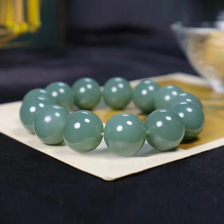 新疆和田玉手串且末蓝手链圆珠大气男女款天然玉石珠串念佛珠送礼