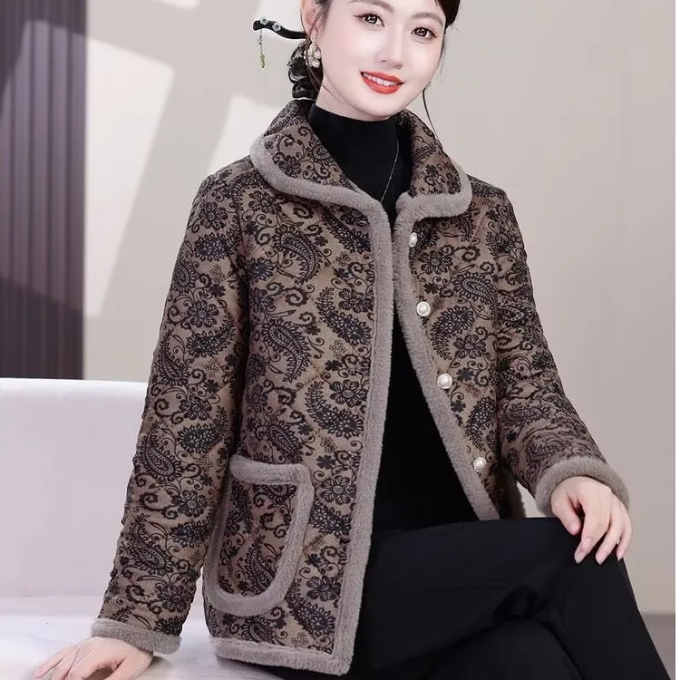 秋冬新款棉服2025棉衣外套加绒休闲加厚保暖外套花棉袄