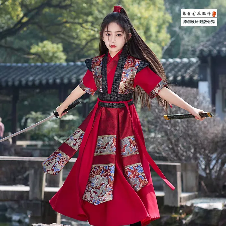 【启年短袖】儿童花木兰服装女童汉服夏季古装女侠风cos演出服剑客