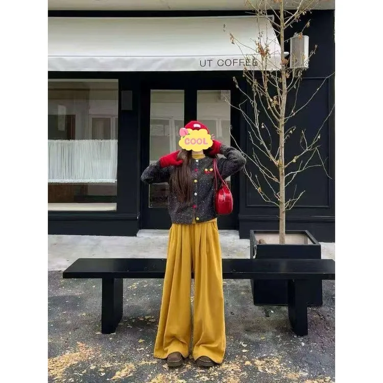 大码慵懒风刺绣针织开衫显瘦休闲阔腿裤套装8253#