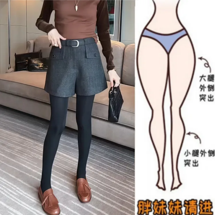 秋季新款女高腰简约舒适百搭洋气小个子宽松显瘦休闲气质阔腿短裤