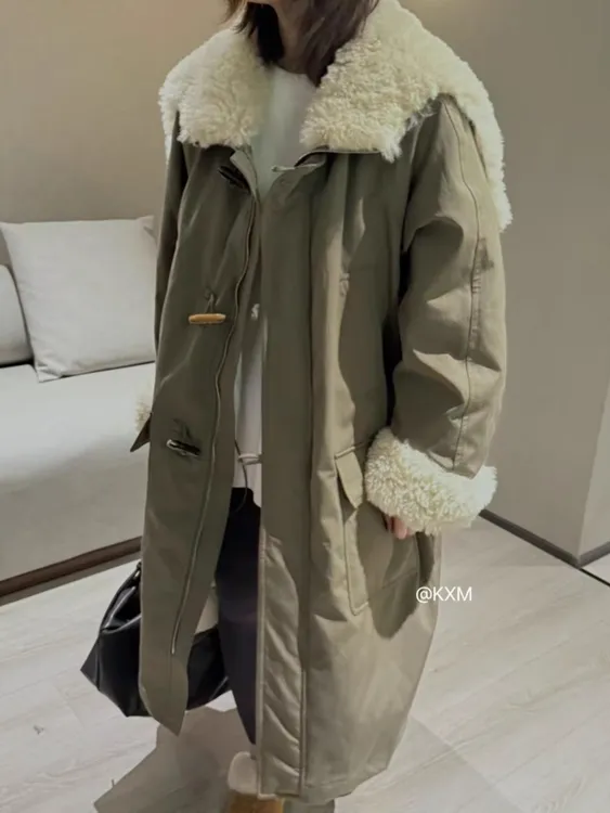 韩系翻领工装派克服冬季新款长款加厚棉服棉衣外套932