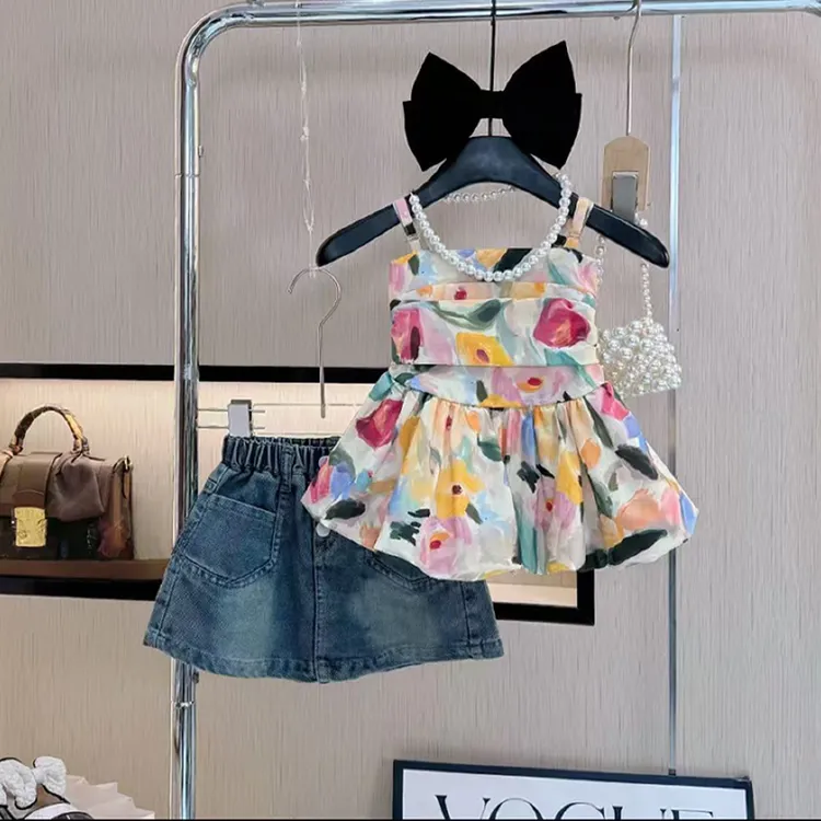 女童夏季套装2025新款洋气夏装网红气质小女孩夏款吊带裙子两件套